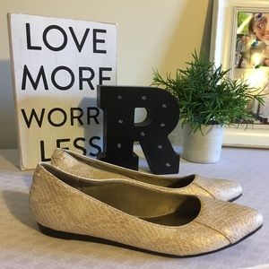 Gold snake-print flats